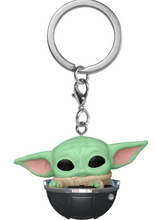 Load image into Gallery viewer, Star Wars: The Mandalorian Grogu in Hover-Pram Funko Pocket Pop! Key Chain
